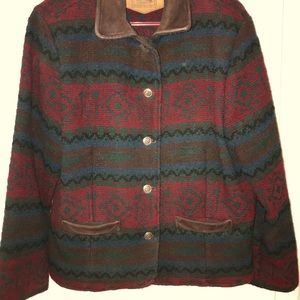 Woolrich vintage wool leather trim barn coat